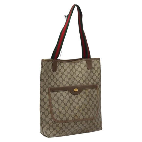 GUCCI GG Supreme Web Sherry Line Tote Bag PVC Beige Gold - Picture 1 of 16